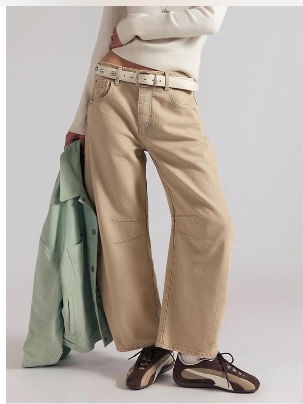 Free People We The Free Good Luck Mid-Rise Barrel Jeans - Antique Ivory - NWT